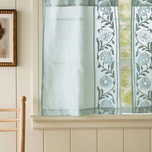 Anthropologie Embroidered Manette Cotton Linen Sheer Café Curtains, Set of 2 NWT